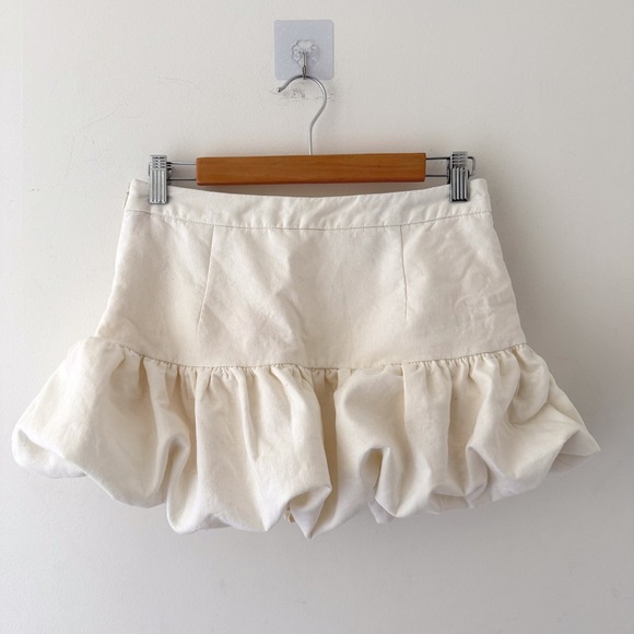 Zara Dresses & Skirts - Zara Bubble Hem Micro Mini Skirt Women M Cream Linen Blend Coquette Y2K Romantic